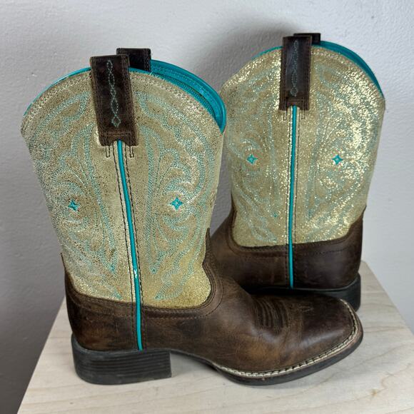 Girl Ariat 10014121 TALL BUCKAROO BRN SUEDE CROSS SQUARE TOE COWBOY Boots size 2 - Picture 6 of 9